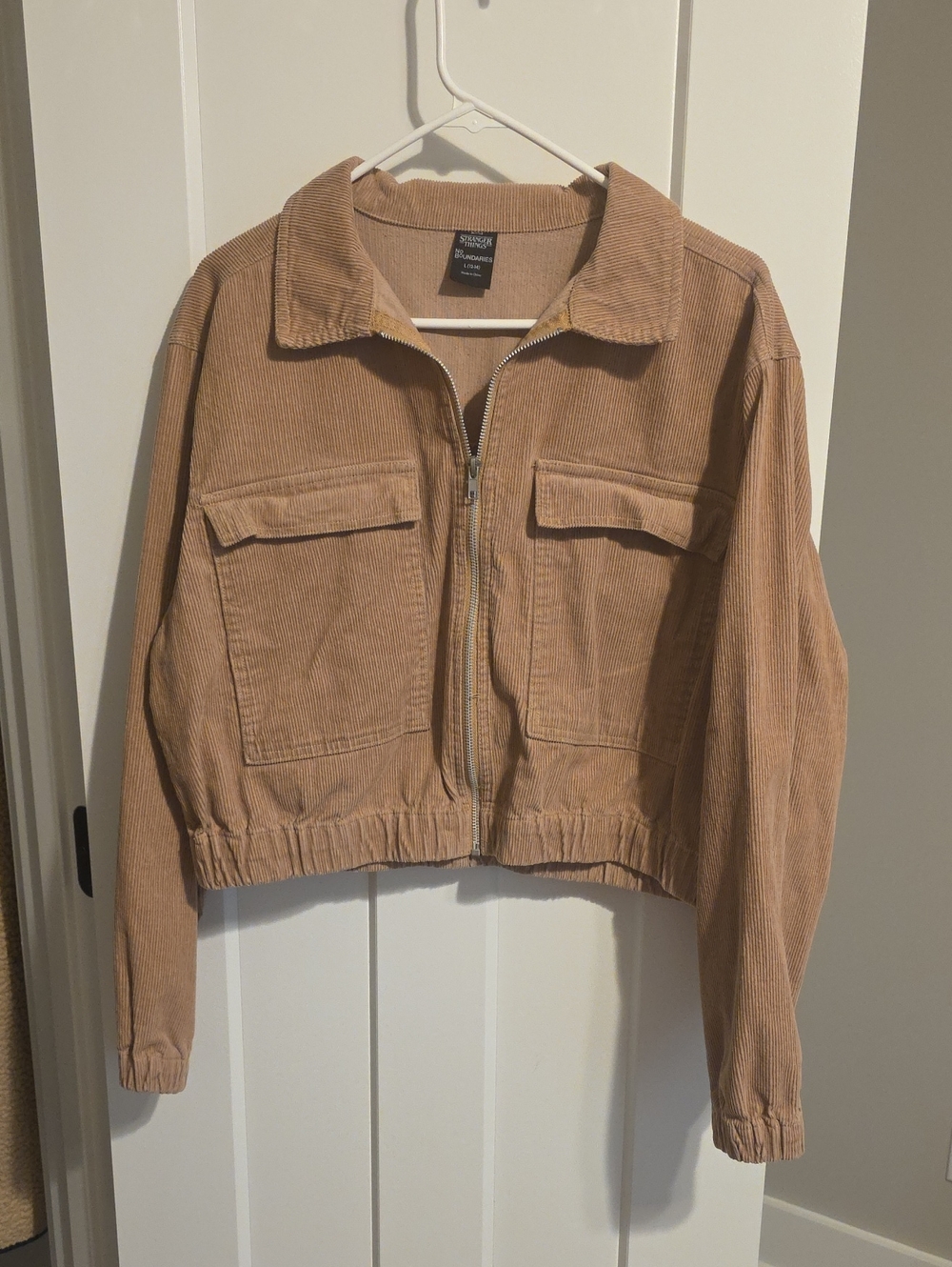 Stylish Corduroy Zip-Up Jacket in Tan Size Large